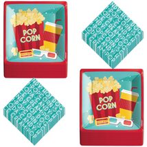 HOME &amp; HOOPLA Movie Night Snack Bar Theater Popcorn Square Paper Dessert Plates  - £14.30 GBP+