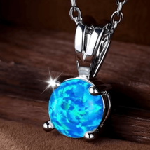 AYM Lovely Round Blue Opal &amp; Sterling 925 Silver - £51.25 GBP