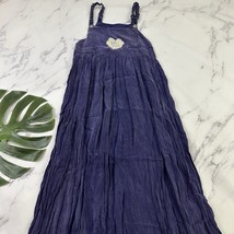 Womens Vintage 90s Crinkle Maxi Dress Size M Purple Lace Heart Trim Overall - $29.69