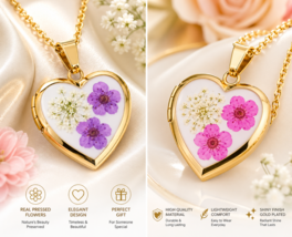 Luxury 18K Gold-Plated Heart Locket Ncklace with  ForgetMeNot Flower FRE... - $23.27+