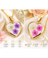 Luxury 18K Gold-Plated Heart Locket Ncklace with  ForgetMeNot Flower FRE... - $23.27+