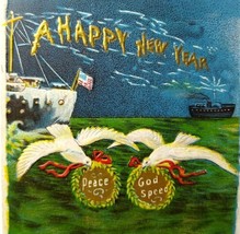 Antique New Years Postcard Ship Boats Harbor Seagulls Peace God Speed Series 209 - £12.64 GBP