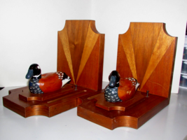 handmade wooden DUCK BOOKENDS hand stained and painted ANTIQUE (office) - $98.01