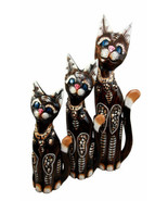 Balinese Wood Handicraft Blue Eyed Feline Cat Family Set of 3 Figurines ... - $61.66 CAD