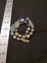 NWT Signed Charming Charlie Beaded Double Bracelet, Silver, Blue, Green, Grey - £4.48 GBP