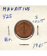 Mautitius 1 Cent, 1965, Bronze, KM25 - $2.50