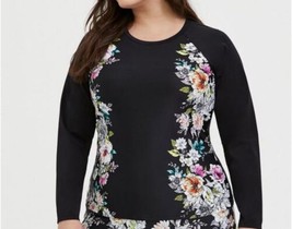 Torrid Active Wireless Unlined Rashguard Long Sleeve Black Floral Sides Size 1X - £33.63 GBP