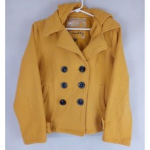 Sebby Women&#39;s Mustard Yellow Hooded Pea Coat Size Medium - $18.42