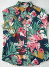 Hawaiian Shirt Women Button Down Aloha Top Tropical Blue Pink Green Yell... - $184.01 MXN