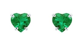 Women&#39;s 0.75Ct Heart Cut CZ Emerald Stud Earrings 14k White Gold Plated-Silver - £68.67 GBP