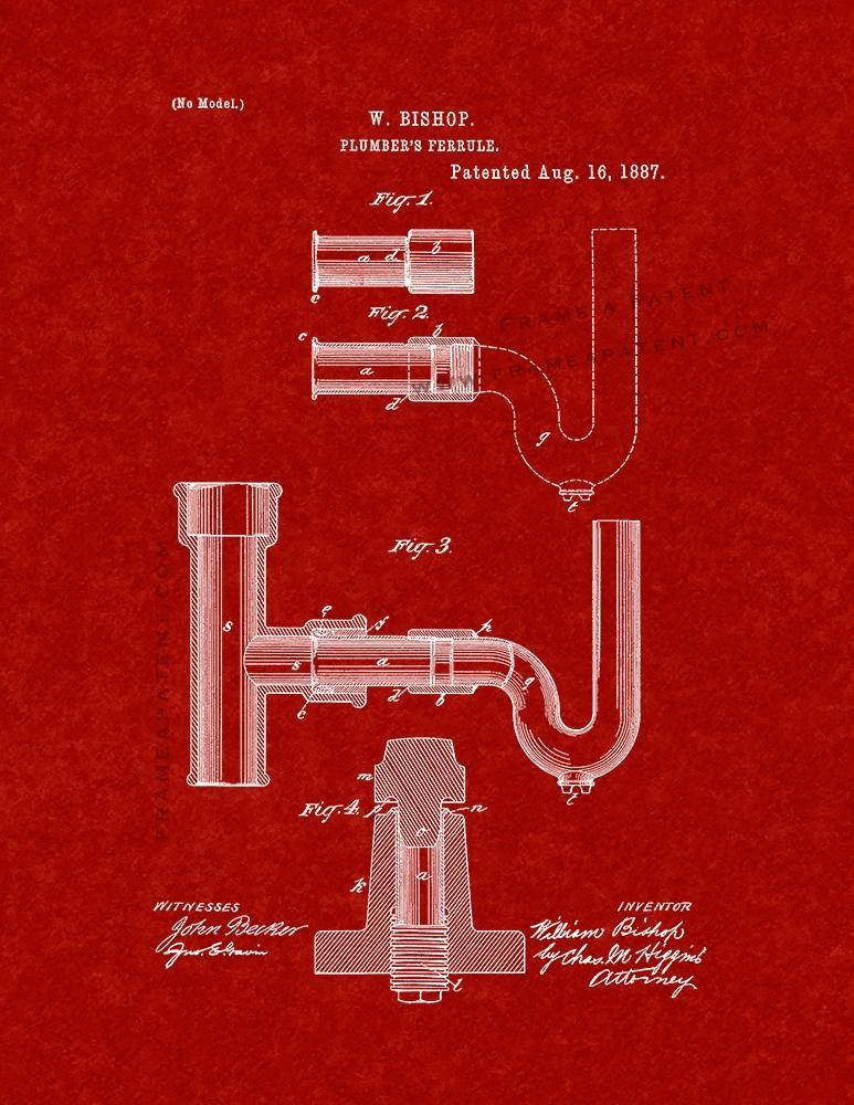Plumber's Ferrule Patent Print - Burgundy Red