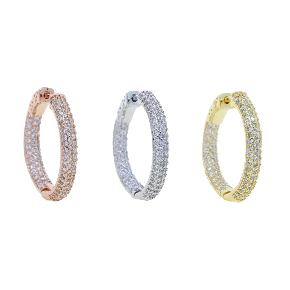 Sporting 25MM Medium Sized Huggie Hoop Earring Rose Gold Silver Colors Full Micr - £24.85 GBP