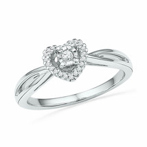 10k White Gold Womens Round Diamond Heart Solitaire Ring 1/8 Cttw - £267.57 GBP