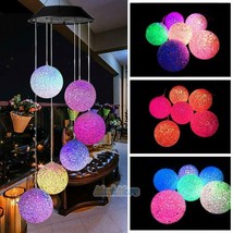 Color Changing Crystal Balls Led Wind Chime Solar Powered Garden Yard Decor Lamp - £19.01 GBP