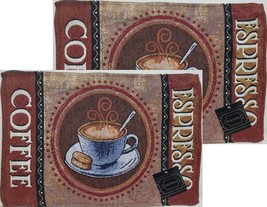 Set Of 2 Same Tapestry Kitchen Placemats (13&quot;x19&quot;) Hot Espresso Coffee Cup, Hc - £10.16 GBP