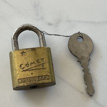 Comet Rustless Padlock and Key Brass Tone  2&quot; x 1-1/4&quot; USA Made VTG - £7.85 GBP
