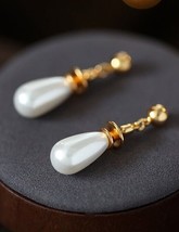 18K Gold Chandelier Pearl Stud Earrings - versatile, elegant, long - £29.79 GBP