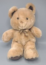 1985 Dakin TIMMY TEDDY Bear 13&quot; Plush Tan Brown Feet Ears Plaid Bow Vintage - £16.34 GBP
