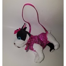 Poochie &amp; Co Black White Boston Terrier Dog Plush Bag Purse Pink Strap Sequins - £11.69 GBP