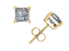 14k Yellow Gold Finish 0.60 Ct Princess Cut Diamond Women&#39;s Stud Earrings 925 - £73.53 GBP