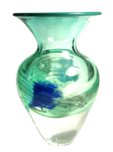 Art Glass Vase Glasshouse Studio Erik Brakken 5&quot;H Green Blue 1989 VEA902... - $27.99