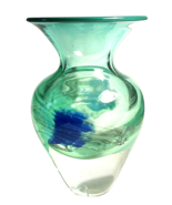 Art Glass Vase Glasshouse Studio Erik Brakken 5&quot;H Green Blue 1989 VEA902... - $38.32 CAD