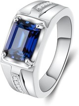 2.50 Ct Emerald Cut Blue Sapphire Men&#39;s Wedding Ring 14k White Gold Finish - £104.16 GBP