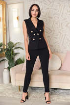Black Sleeveless Vest Blazer Tie Belt and skinny pant outfit sets Business suit_ - £31.16 GBP