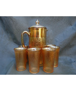 Rare 8 Piece Jeanette Marigold Carnival Glass Cider Pitcher Tumbler Set ... - $205.14 CAD
