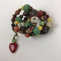 Wrap bracelet Handmade Artisan Glass bead mixed materials Cuff Wire red heart - £15.59 GBP