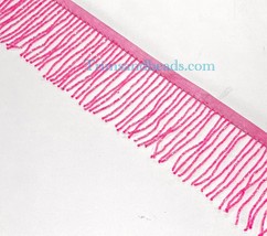 By the Yard-3&quot;-NEON HOT PINK Glass BUGLE Bead Beaded Fringe Lamp Costume... - $13.99