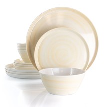 Elama Crafted Clay 12 Piece Lightweight Melamine Dinnerware Set in Cream - £37.93 GBP