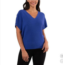 Cyrus Womens Sweater Blue V-Neck Short Sleeves Dolman Waffle Texture Soft - $808.74 MXN