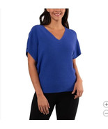 Cyrus Womens Sweater Blue V-Neck Short Sleeves Dolman Waffle Texture Soft - $808.12 MXN