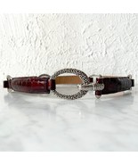 Brighton Brown Embossed Croc Leather Silver Oval Link Stretch Belt - Wom... - $699.36 MXN