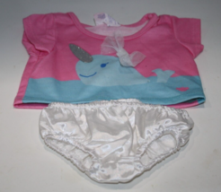 Build A Bear Clothes T Shirt Top Dolphin Unicorn White Satin Panty 2 Pcs Outfit - £10.89 GBP