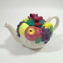 Vintage Teapot Large Fruit Red Bow 1992 Teapot 11x6.5x6.5 inches - £23.51 GBP