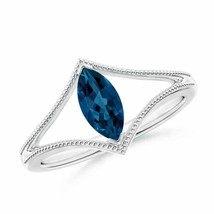 ANGARA Marquise London Blue Topaz Split Shank Ring with Milgrain - £612.77 GBP