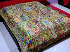 Vintage Bohemian Patchwork Bedspread Embroidery Bed Cover Throw Wall Hanging - £129.18 GBP