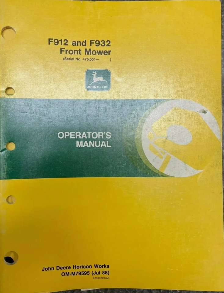 John Deere F912/F932 Front Mower Operator Manual OM-M79595 L-1 OEM - $9.99