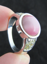 PINK CAT&#39;S EYE ladies ring jewelry womens cubic zirconia size 9 5.9g - £22.07 GBP