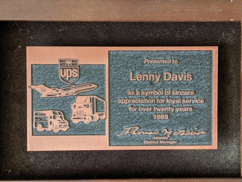 1989 Ups 20 Ans De Service Appréciation Award Métal Bois Plaque Personnalisé Item image 2