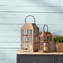 Natural Wooden Lantern with Glass Hurricane - €92,11 EUR