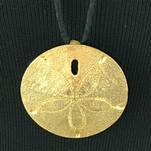 MIMI DI N vintage sand dollar pendant necklace - 1974 gold-tone on black... - $28.00