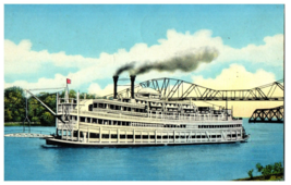 Boat passing through drawbridge Clinton, Iowa Ship Postcard - £16.14 GBP