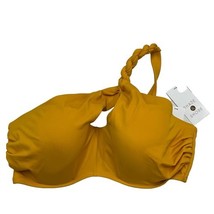 Shade &amp; Shore Bikini Top Womens 34D Mustard Yellow One Shoulder Braided ... - $13.36