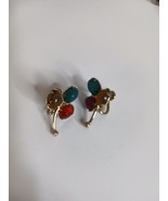 Amco 14kt Gold Overlay Gemstone Egyptian Scarab Screw Back Earrings - $535.70 MXN