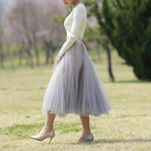 Gray Layered Tulle Tutu Skirt Outfit Women Custom Plus Size Midi Tulle Skirt image 4