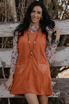 Gold Flame Corduroy Western Embroidered Patched Pocket Shift Sleeveless ... - $250.45 MXN