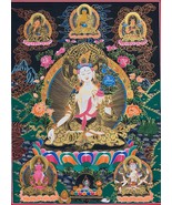 Hand-painted White Tara Tibetan Thangka Art on Canvas, 22 x 28-inch - $234.00